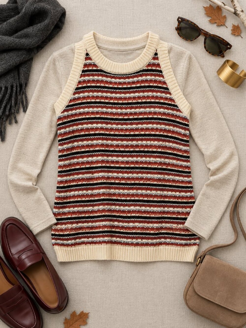 Belldini Red Black Blue Cream Striped Knit Tank Top